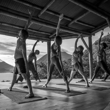 reverse warrior group class beginner yoga